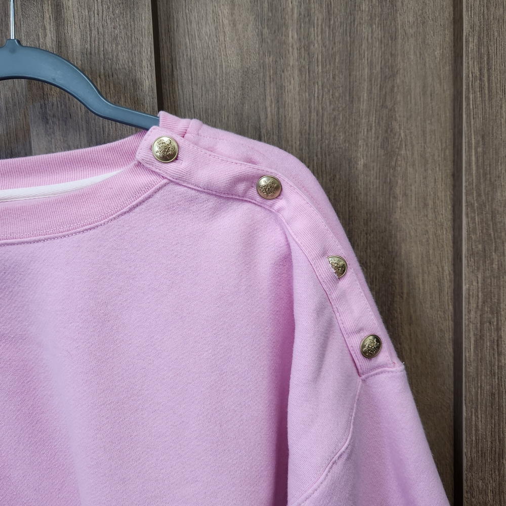 Plus Size J. Crew Pink Button-Shoulder Sweatshirt - Picture 3 of 4